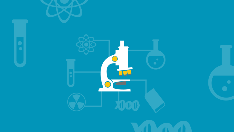 Microscope icon on a blue background