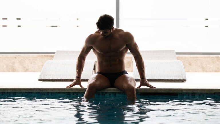 Muscular over 40 male recovering from a swim with NMN