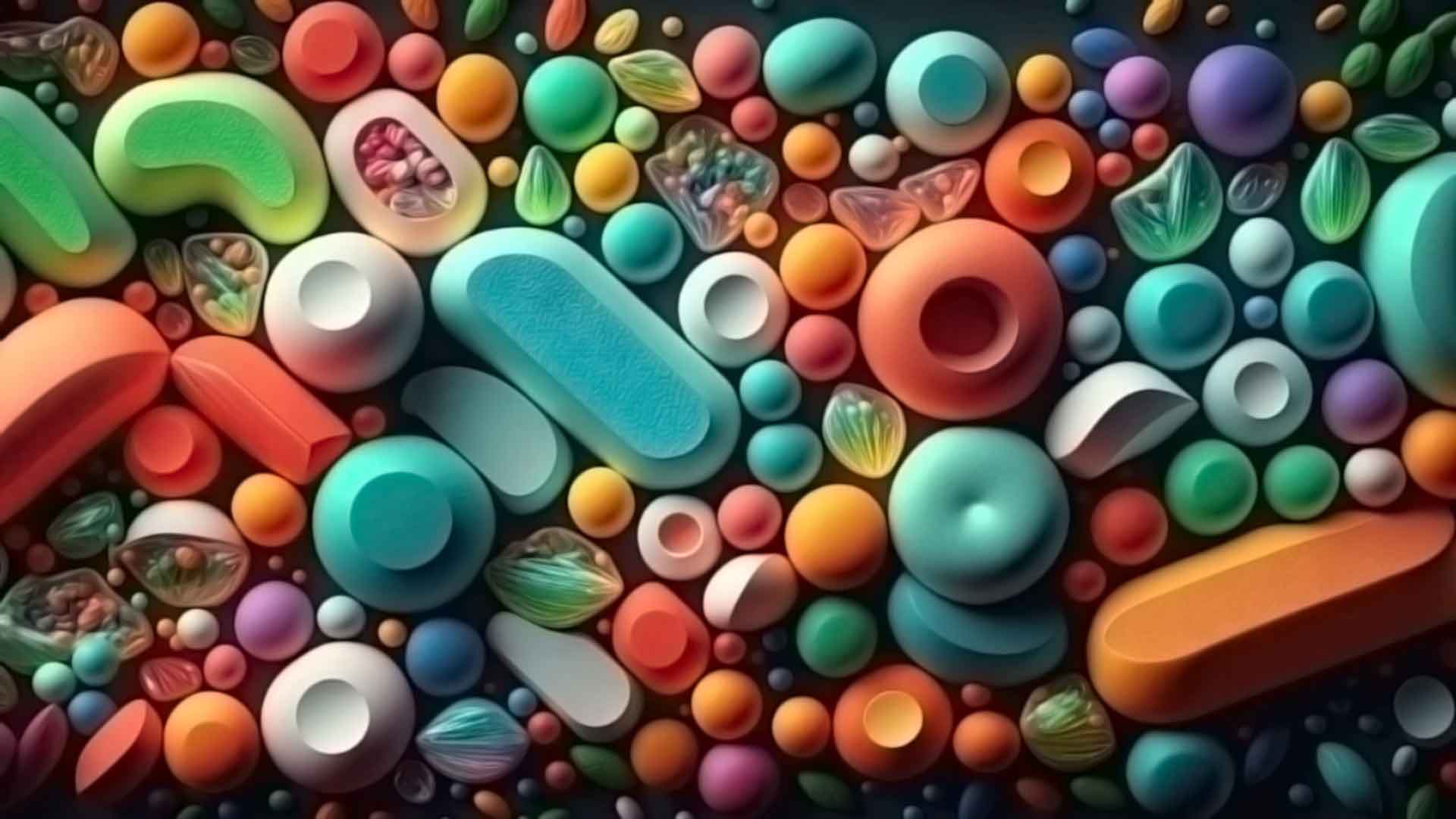 An artistic depiction of colorful pills and capsules, representing the variety of supplements