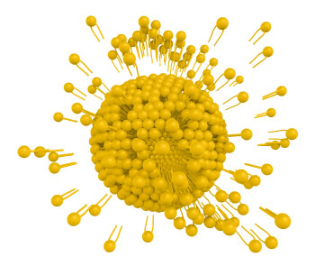 A yellow liposome breaking apart, showing leakage concerns