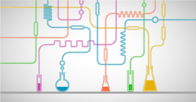 Colorful schematic of lab equipment, representing NMN manufacturing processes
